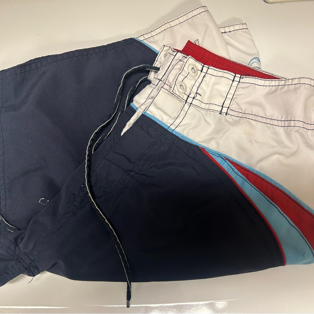 Stylish Navy and Red Men's Swim Board Shorts